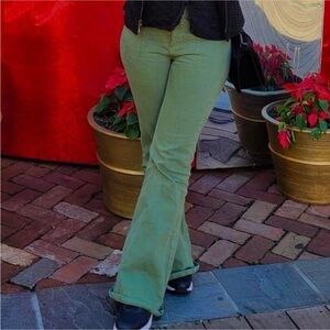 Forever 21 Womens Y2K Indie Green High Waisted Bell Bottom Flare Jeans Size 30